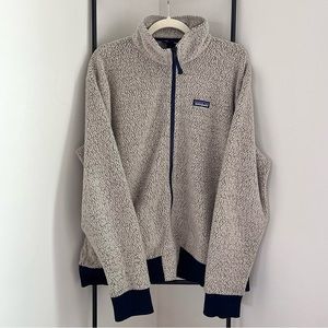 Patagonia Men's Woolyester Fleece Oatmeal Heather Navy Blue Jacket